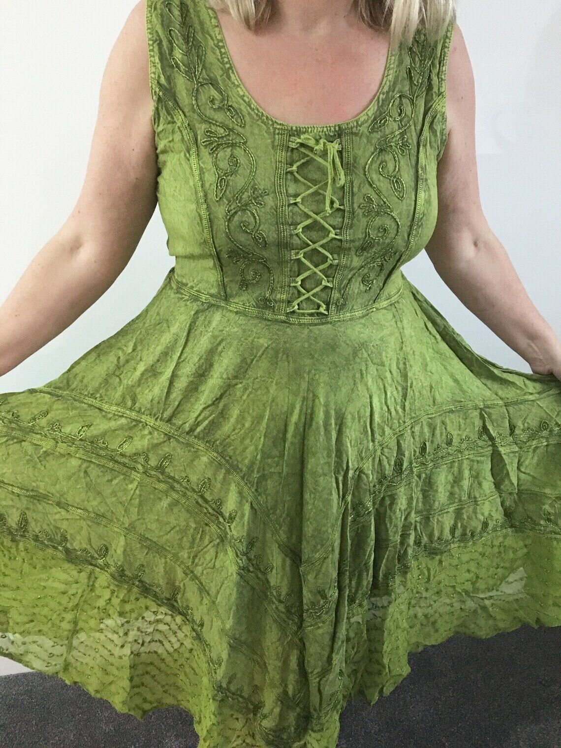 Green Long Maxi Medieval LARP Corset Witchy Pagan Wicca Dress Plus Size 14 16 18