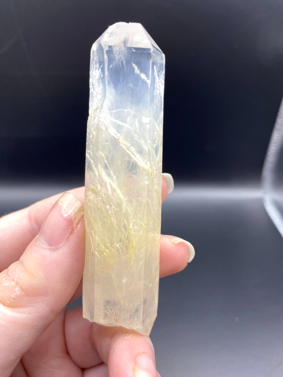 Blue Smoke Golden Healer Lemurian Quartz Wand Tower Crystal AAA Grade 45g LQ19