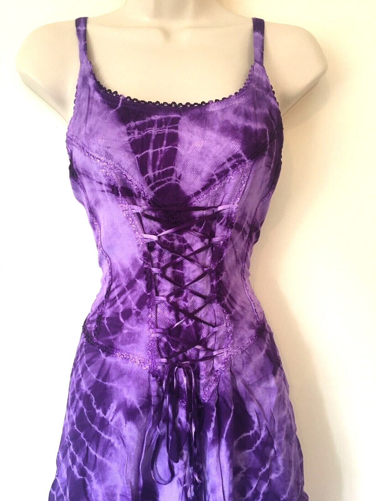 Purple Tie Dye Corset witchy pagan medieval corset wicca pixie dress Size 10 12 14