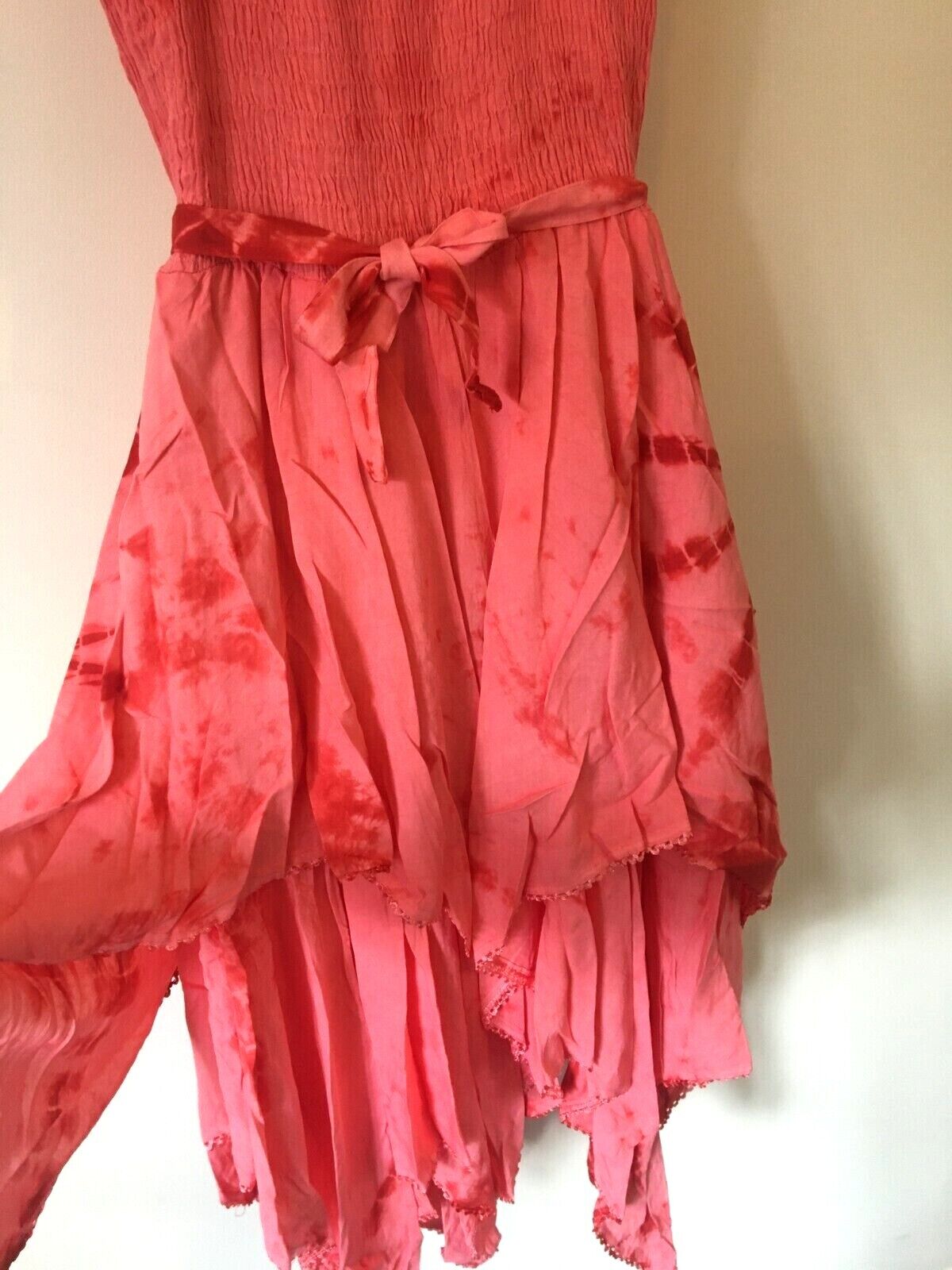 Coral Tie Dye Corset witchy pagan medieval corset wicca pixie dress Size 10 12 14