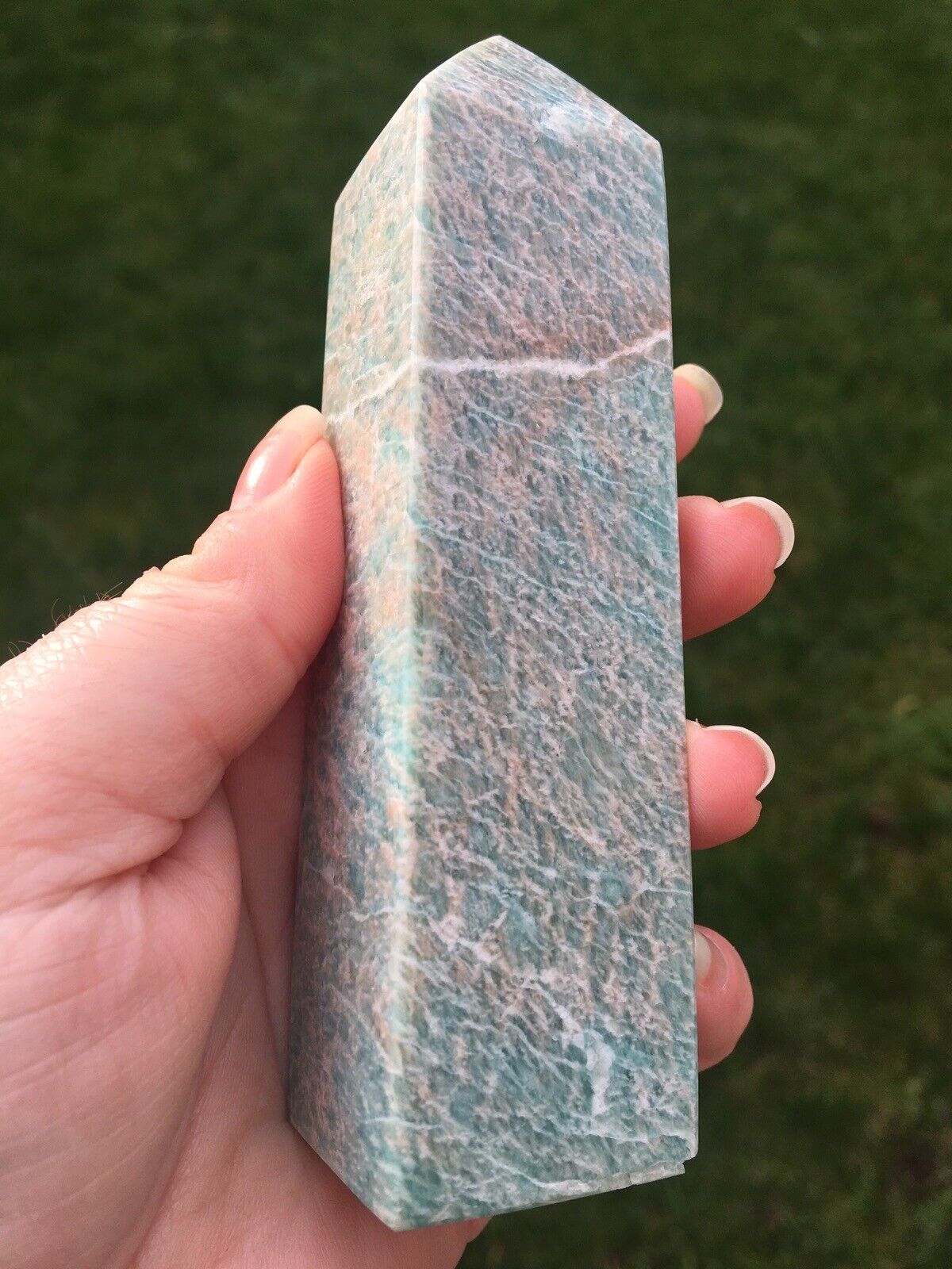 Amazonite Crystal 215g 12cm Tower Point Obelisk Generator Reiki Healing Wand