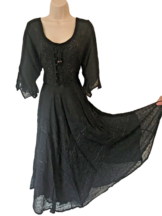Black Long Maxi Medieval LARP Witchy Pagan Wicca Dress Wedding Plus Size 14 16 18