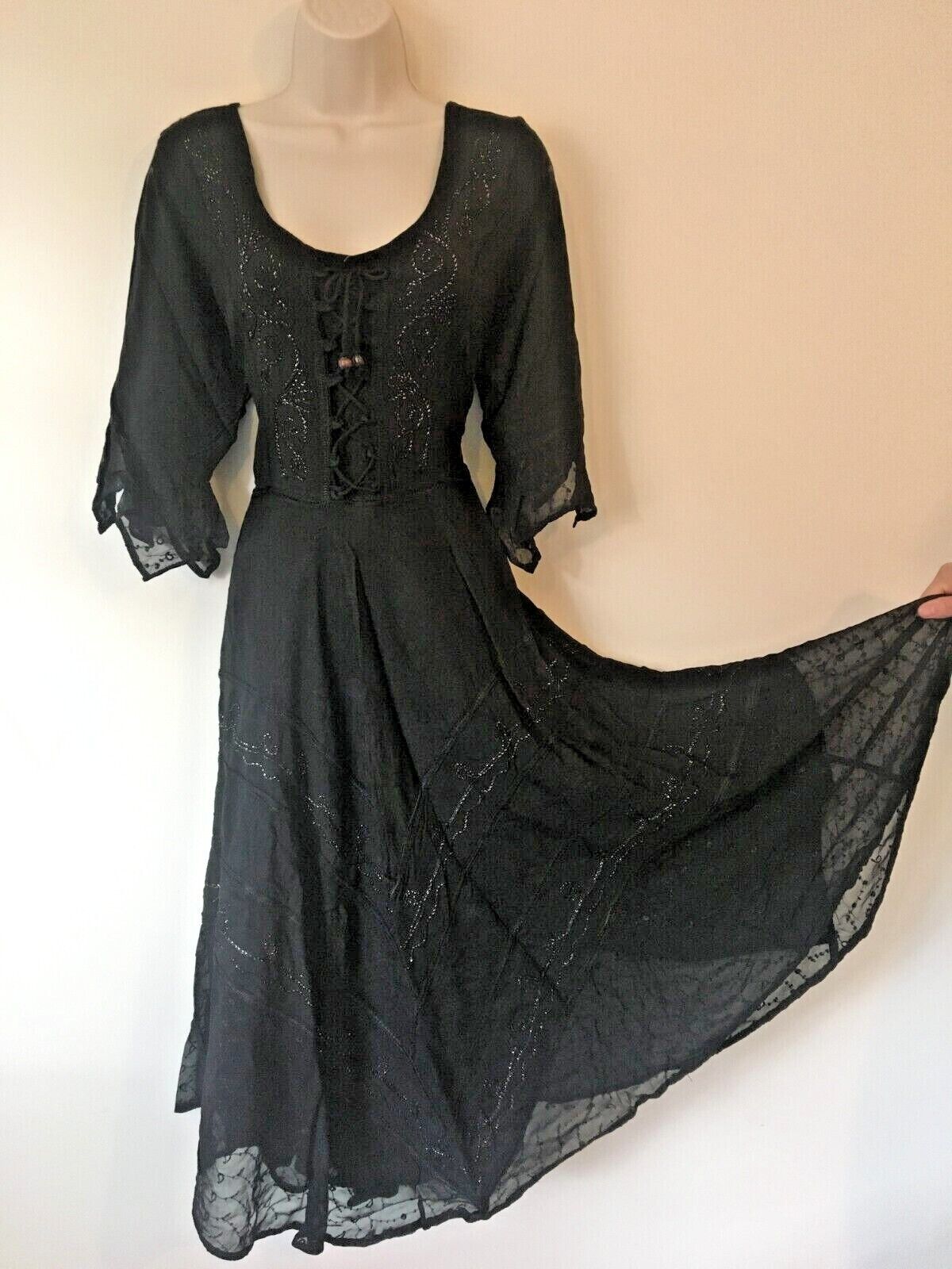 Black Long Maxi Medieval LARP Witchy Pagan Wicca Dress Wedding Plus Size 14 16 18