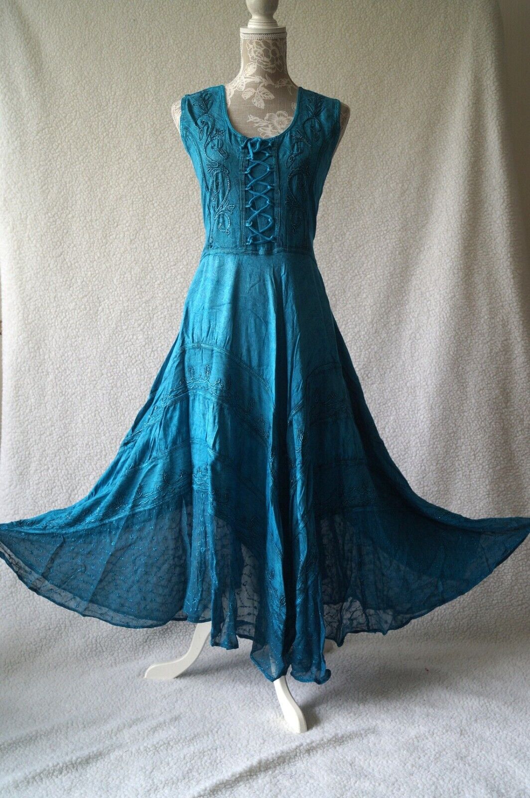 Turquoise Long Maxi Medieval LARP Corset Witchy Pagan Wicca Dress Plus Size 14 16 18