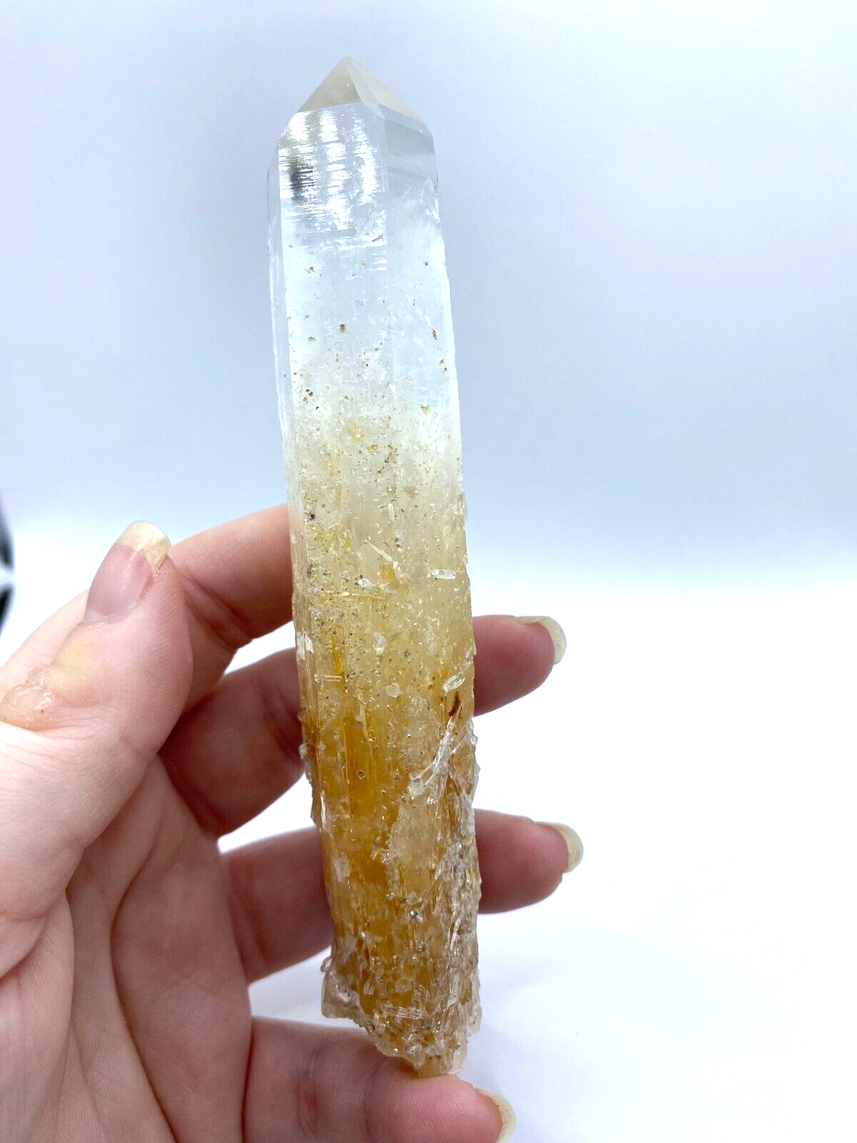 Blue Smoke Golden Healer Lemurian Quartz Wand Tower Crystal AAA Grade 115g LQ13