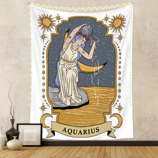 Aquarius Astrology Zodiac Star Sign Wall Art Hanging Tapestry Background Backdrop Tarot