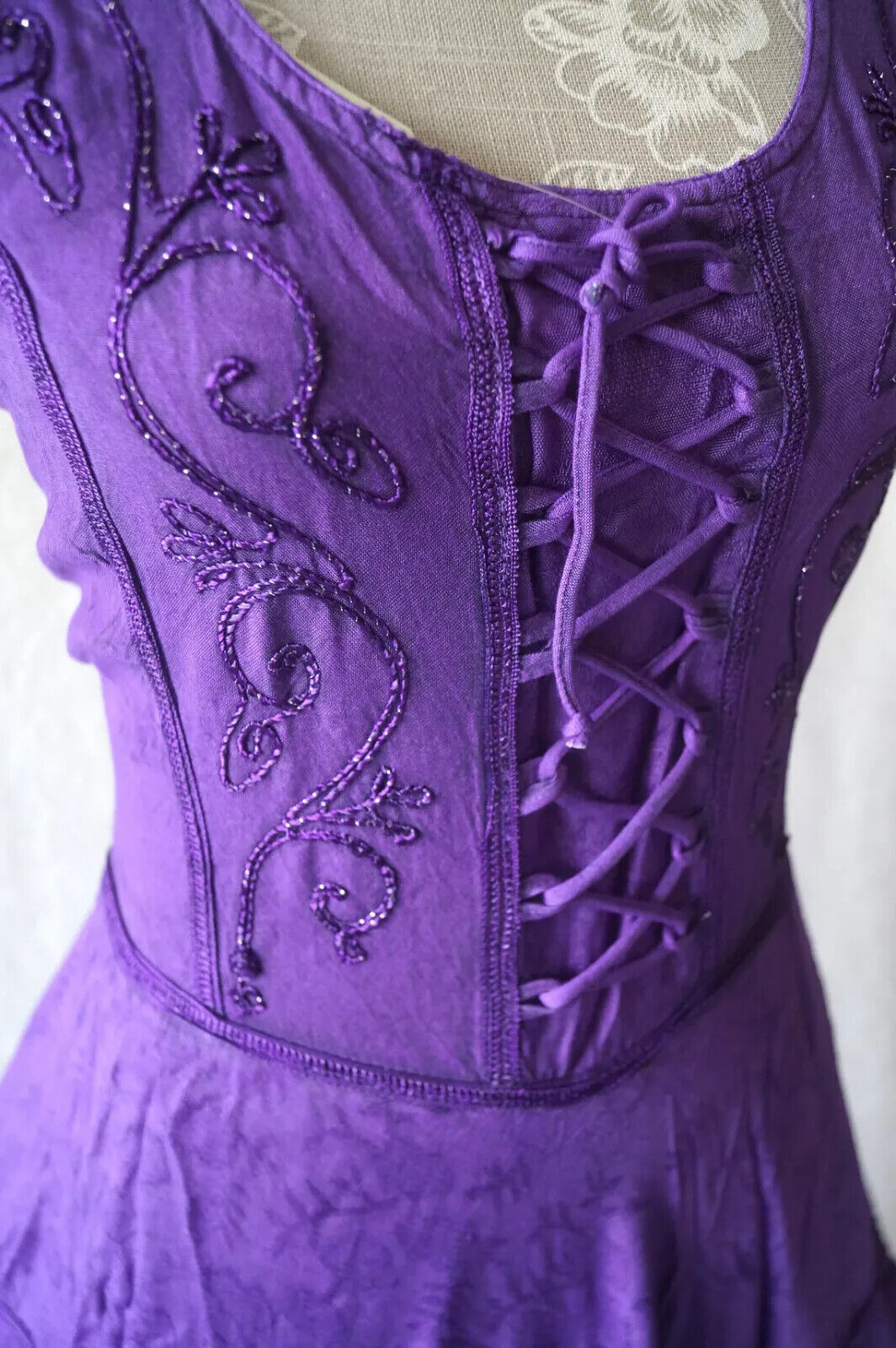 Purple Long Maxi Medieval LARP Corset Witchy Pagan Wicca Dress Plus Size 14 16 18