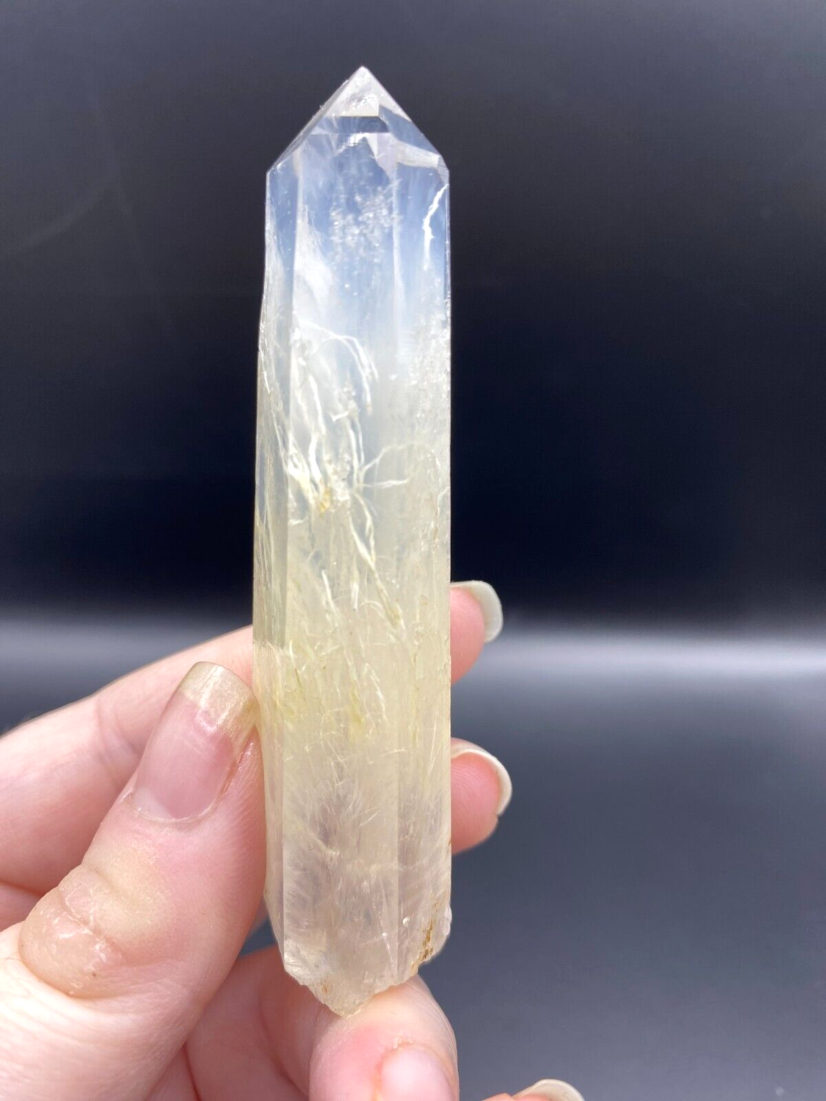 Blue Smoke Golden Healer Lemurian Quartz Wand Tower Crystal AAA Grade 45g LQ19