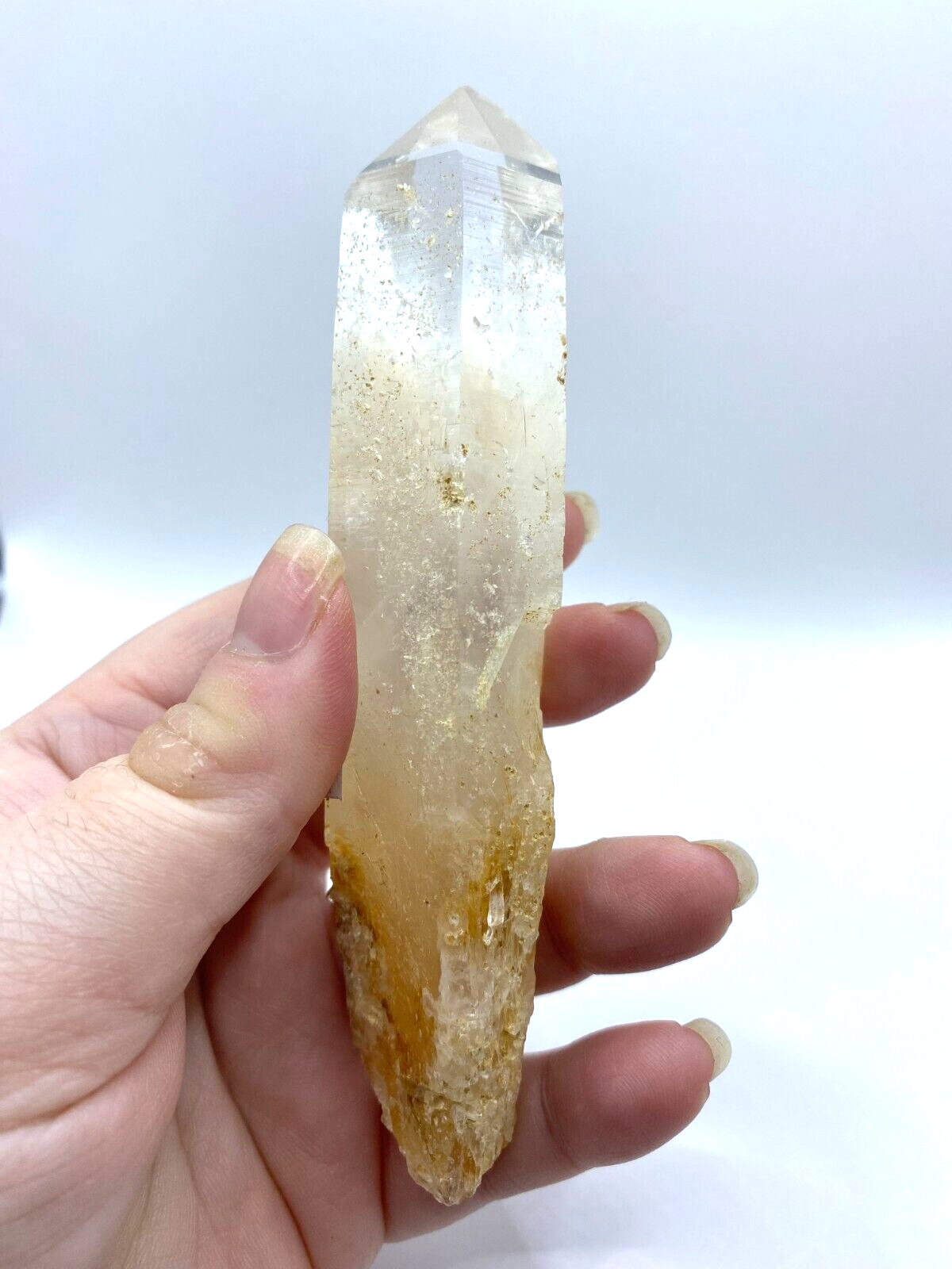 Blue Smoke Golden Healer Lemurian Quartz Wand Tower Crystal AAA Grade 140g LQ14