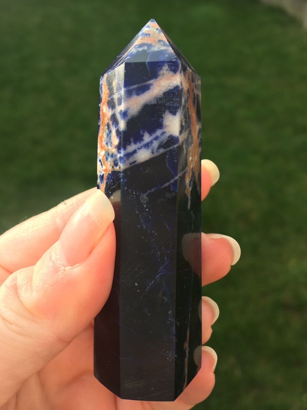 Sodalite Crystal 65g 8cm Tower Point Obelisk Generator Reiki Healing Wand