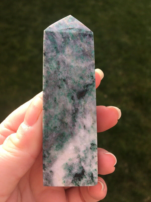 Jade Nephrite Crystal 105g 9cm Tower Point Obelisk Generator Reiki Healing