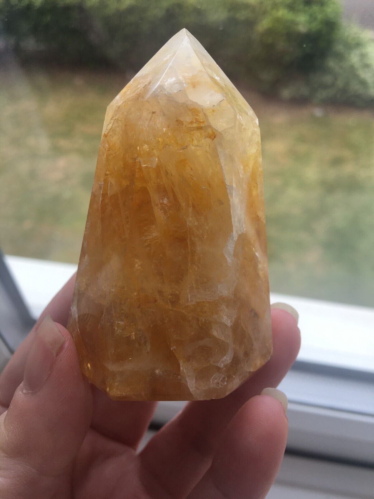 Golden Healer Quartz Crystal 115g 7.5 cm Tower Obelisk Healing Yellow Hematoid