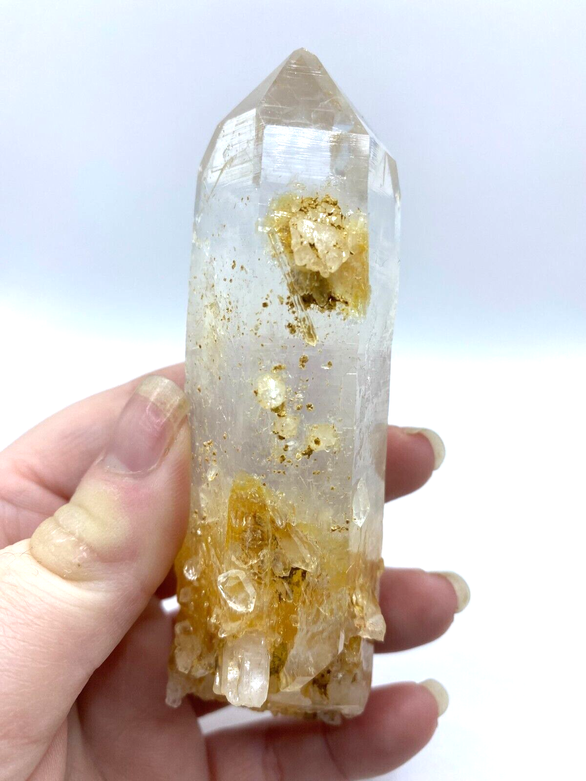 Blue Smoke Golden Healer Lemurian Quartz Wand Tower Crystal AAA Grade 140g LQ12