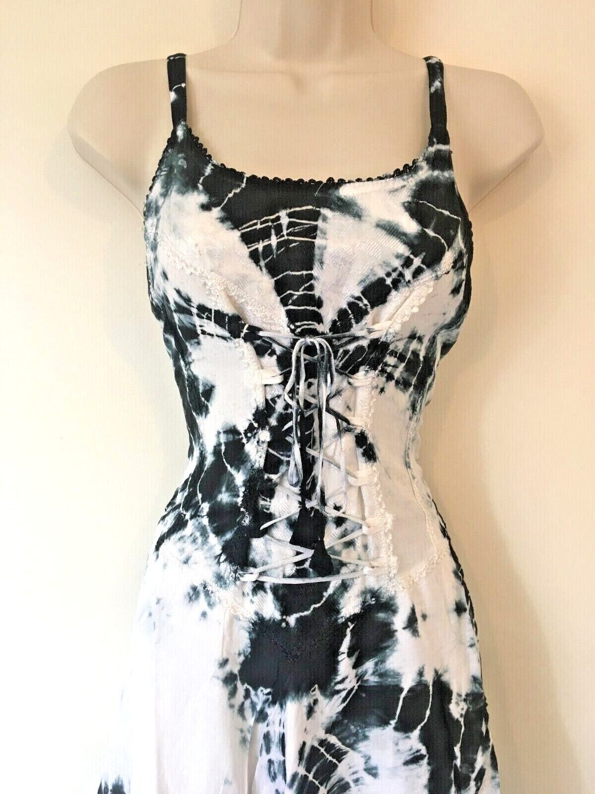 Black Tie Dye Corset witchy pagan medieval corset wicca pixie dress Size 10 12 14