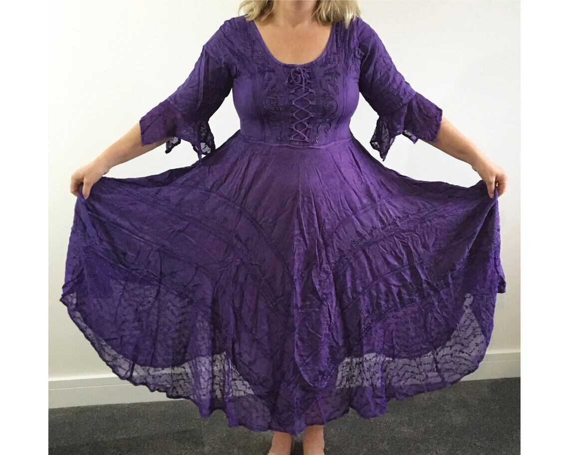 Purple Long Maxi Medieval LARP Witchy Pagan Wicca Dress Wedding Plus Size 14 16 18