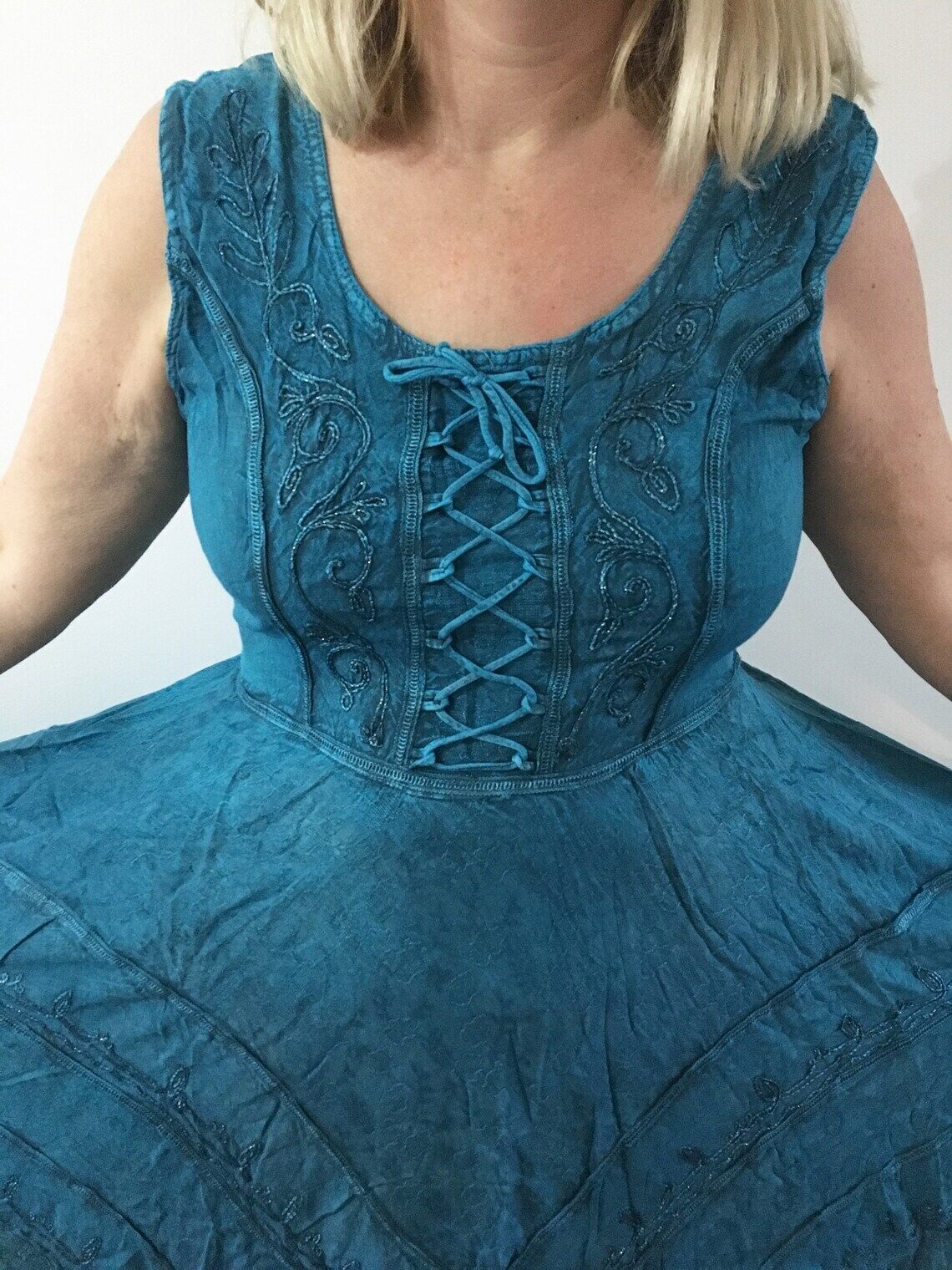 Turquoise Long Maxi Medieval LARP Corset Witchy Pagan Wicca Dress Plus Size 14 16 18