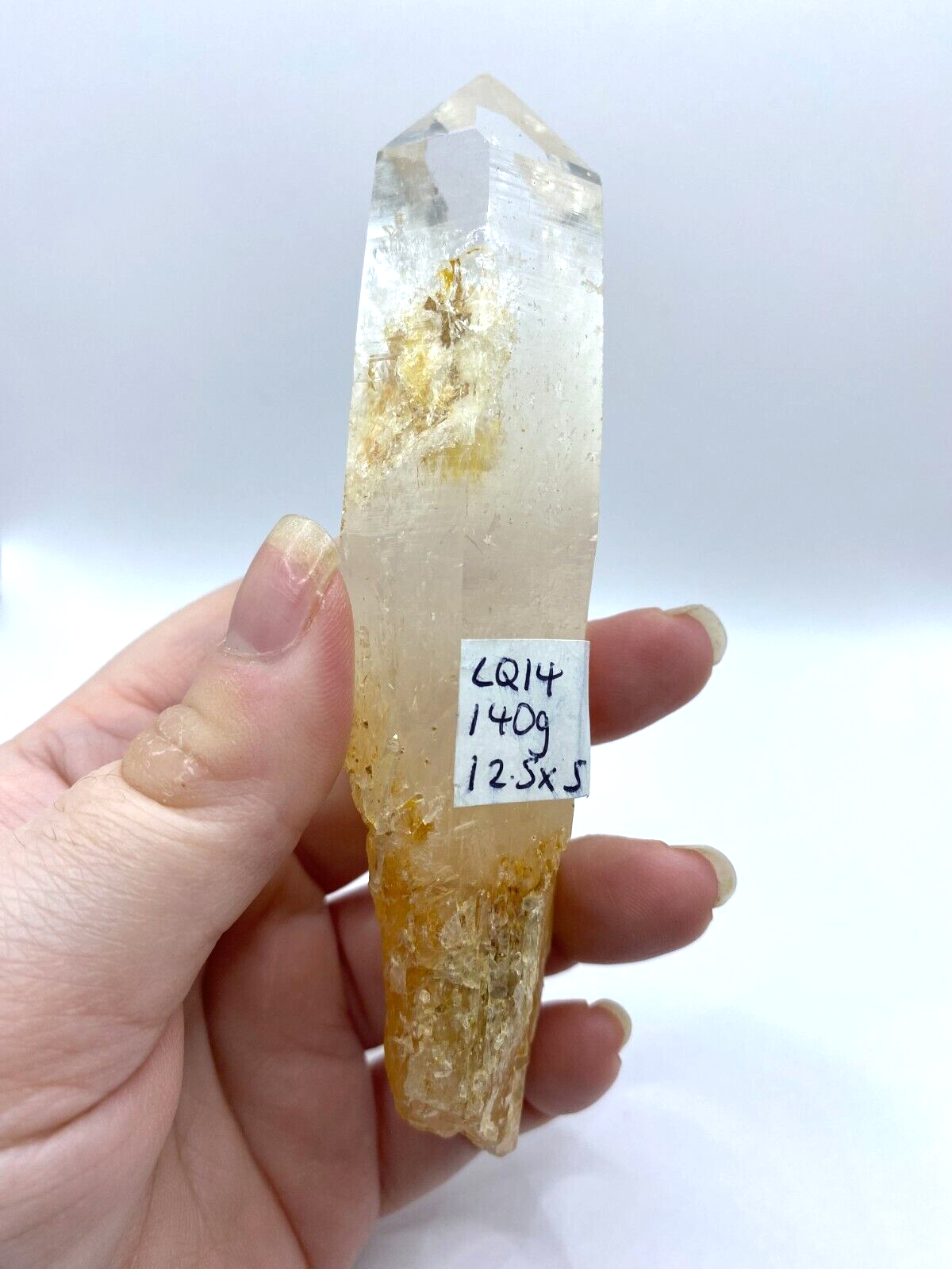 Blue Smoke Golden Healer Lemurian Quartz Wand Tower Crystal AAA Grade 140g LQ14