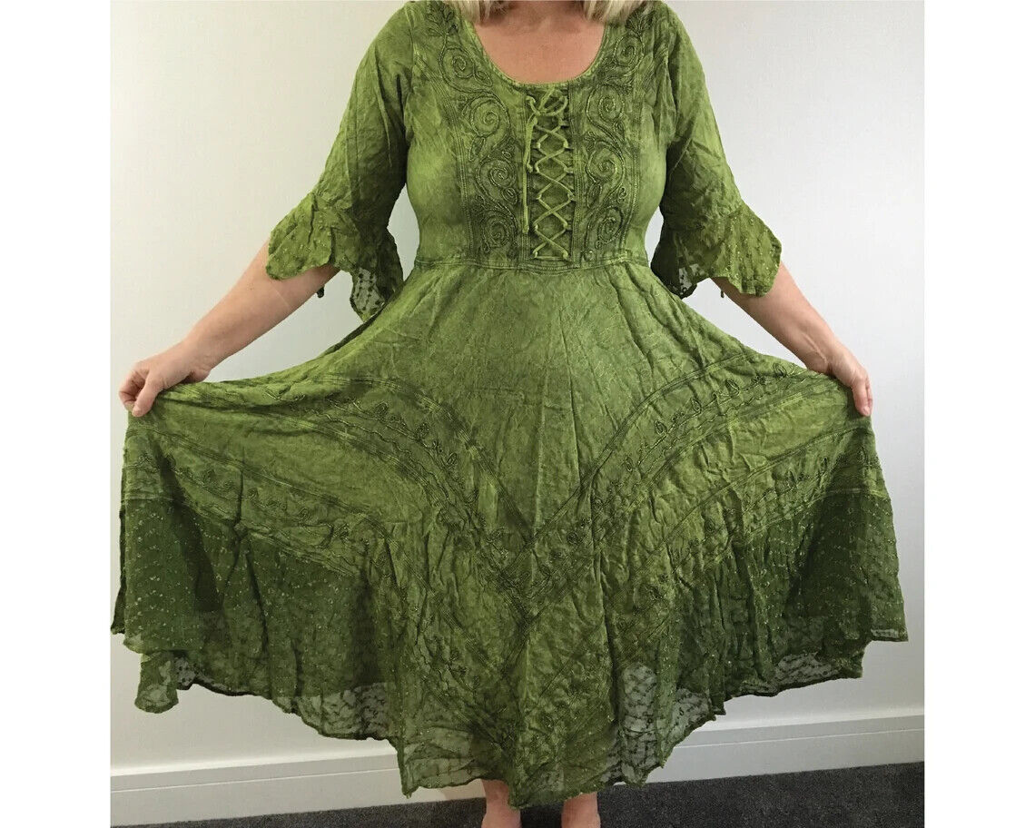 Green Long Maxi Medieval LARP Witchy Pagan Wicca Dress Wedding Plus Size 14 16 18