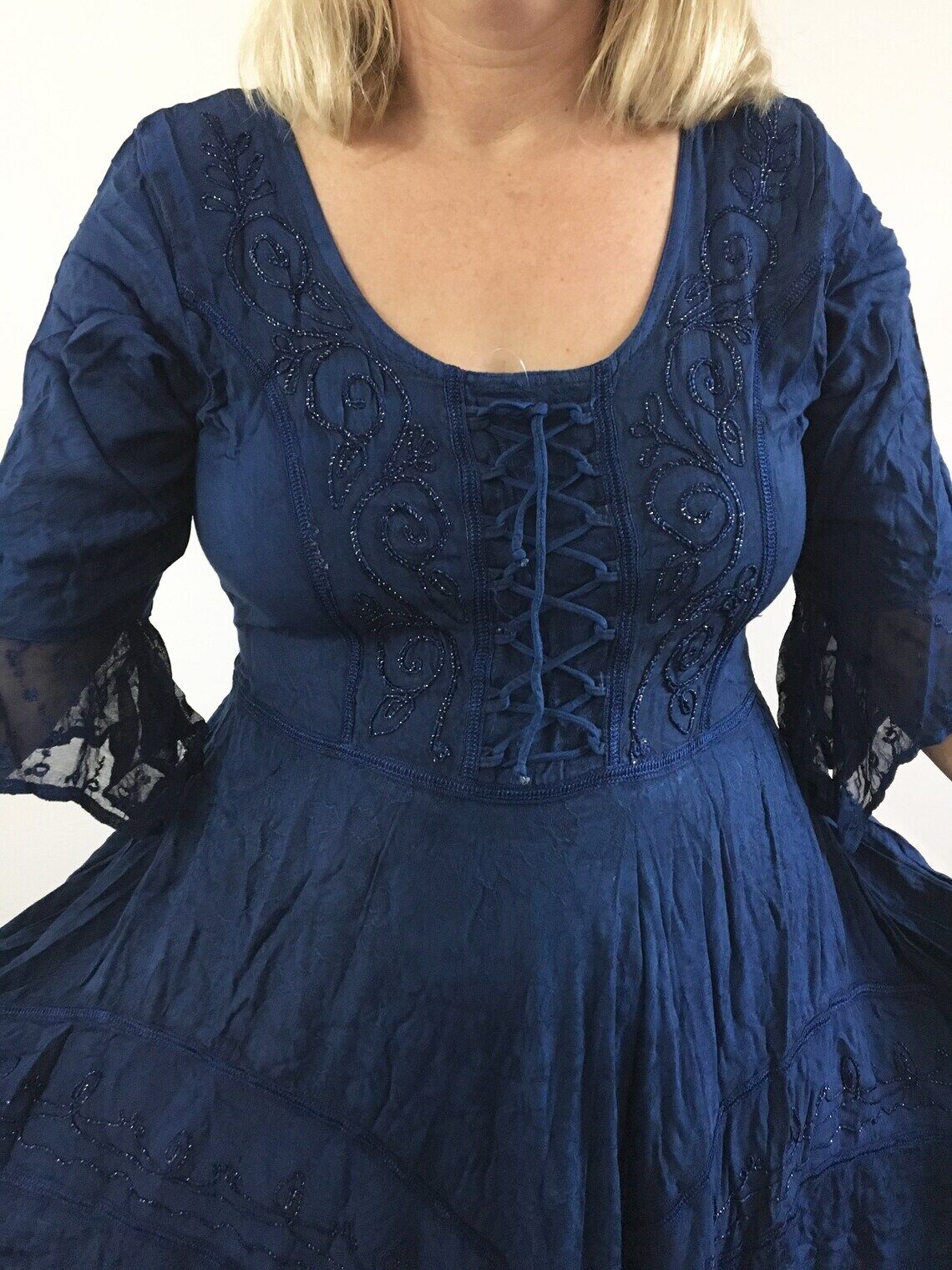 Navy Blue Long Maxi Medieval LARP Witchy Pagan Wicca Dress Wedding Plus Size 14 16 18