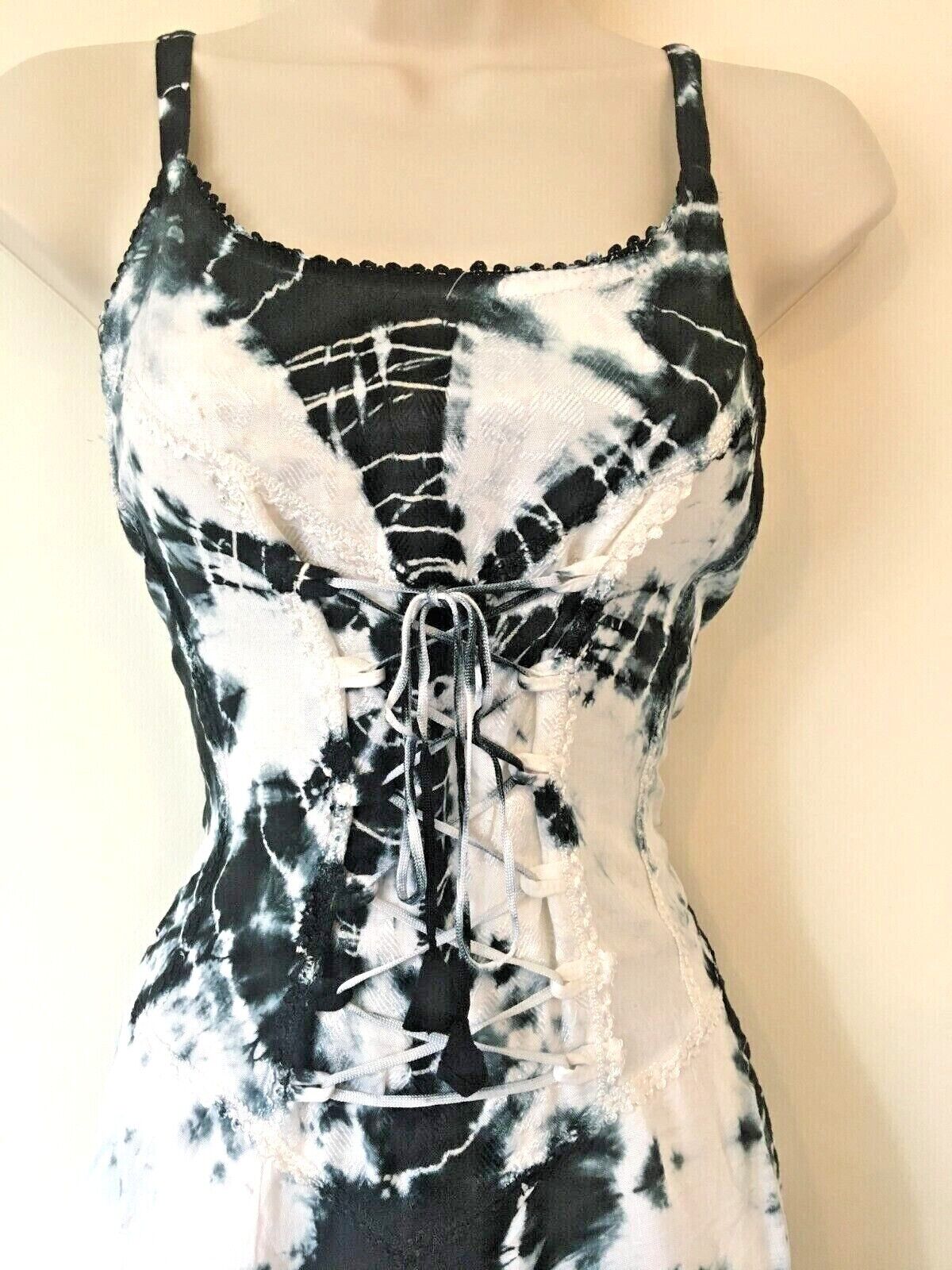 Black Tie Dye Corset witchy pagan medieval corset wicca pixie dress Size 10 12 14