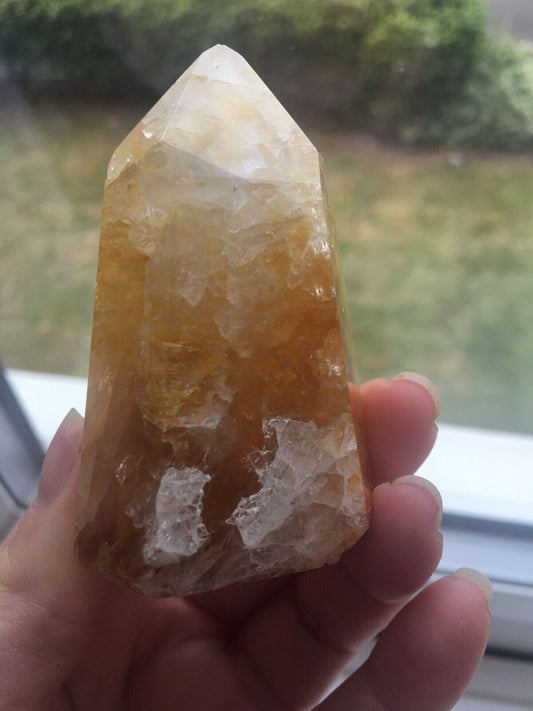 Golden Healer Quartz Crystal 115g 7.5 cm Tower Obelisk Healing Yellow Hematoid