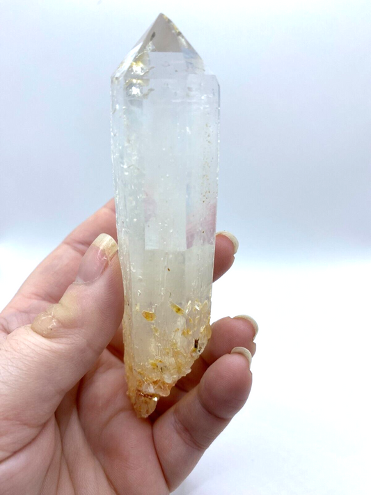 Blue Smoke Golden Healer Lemurian Quartz Wand Tower Crystal AAA Grade 90g LQ15