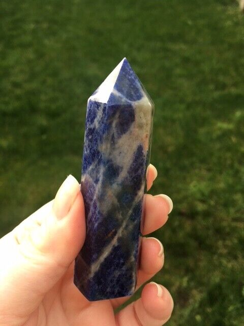 Sodalite Crystal 75g 8.5cm Tower Point Obelisk Generator Reiki Healing Wand