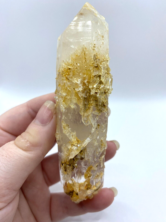 Blue Smoke Golden Healer Lemurian Quartz Wand Tower Crystal AAA Grade 120g LQ16