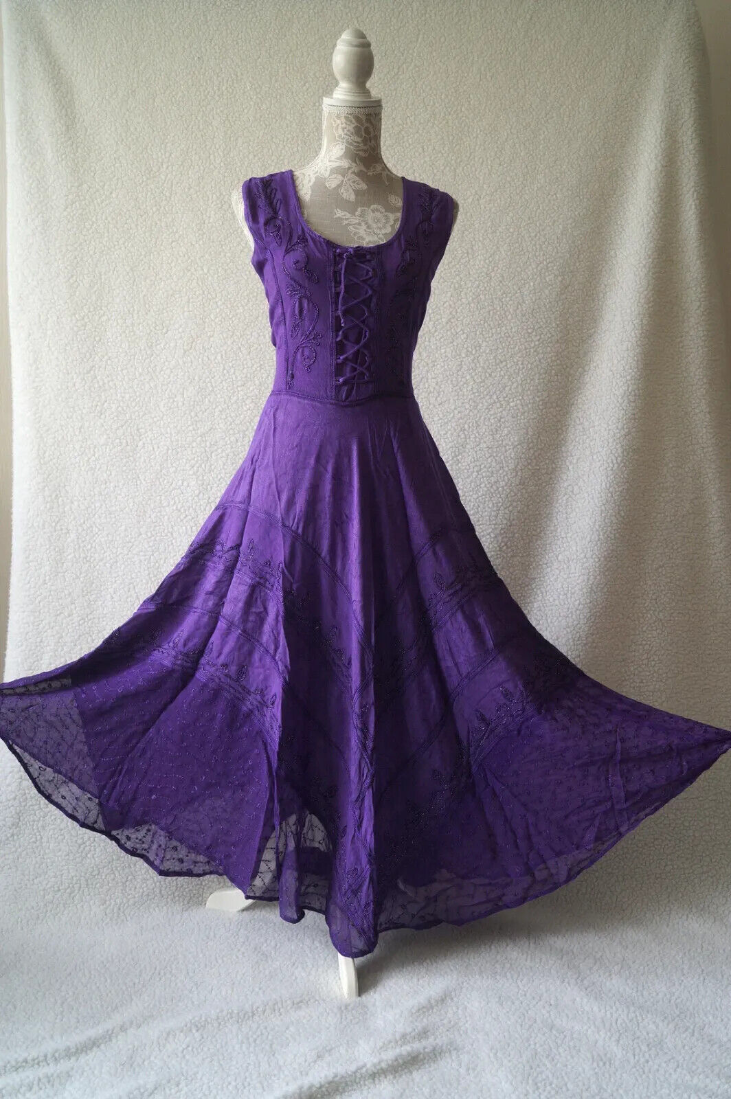 Purple Long Maxi Medieval LARP Corset Witchy Pagan Wicca Dress Plus Size 14 16 18