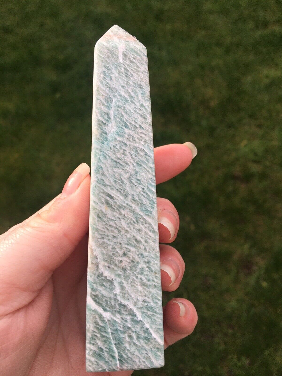 Amazonite Crystal 170g 12cm Tower Point Obelisk Generator Reiki Healing Wand