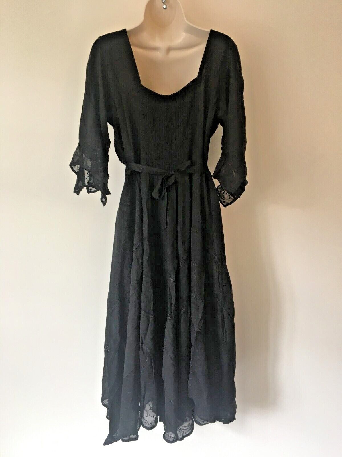 Black Long Maxi Medieval LARP Witchy Pagan Wicca Dress Wedding Plus Size 14 16 18