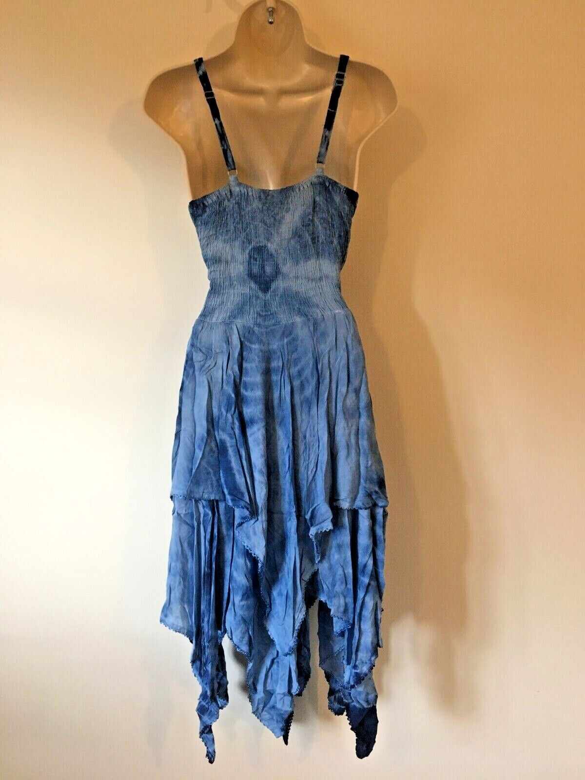 Blue Tie Dye Corset witchy pagan medieval corset wicca pixie dress Size 10 12 14