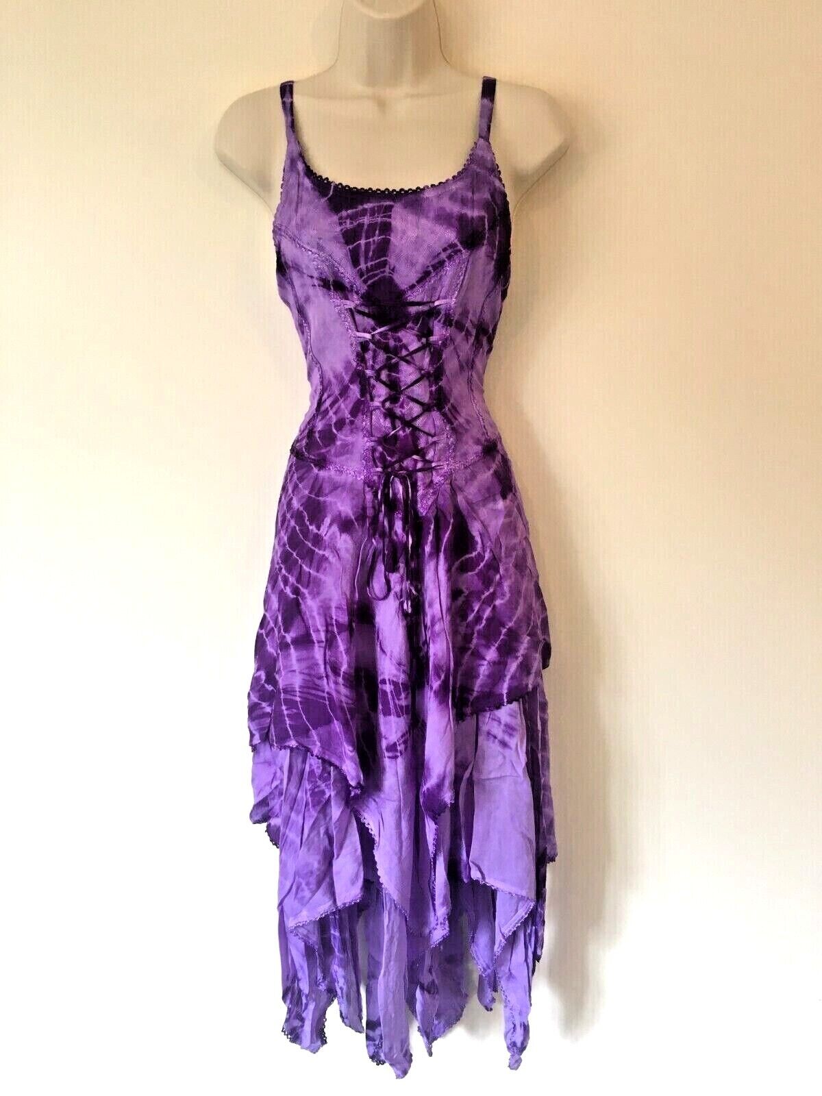 Purple Tie Dye Corset witchy pagan medieval corset wicca pixie dress Size 10 12 14