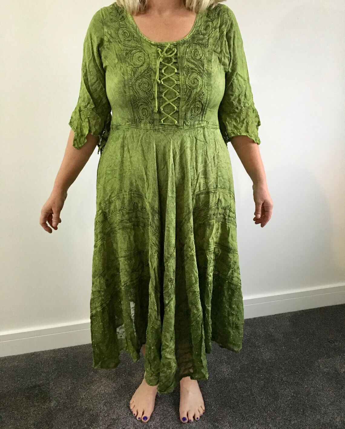 Green Long Maxi Medieval LARP Witchy Pagan Wicca Dress Wedding Plus Size 14 16 18