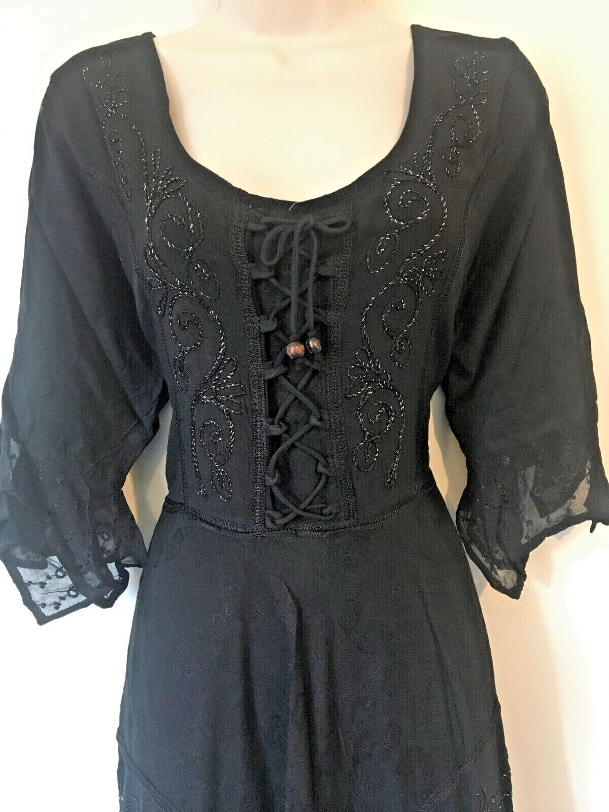 Black Long Maxi Medieval LARP Witchy Pagan Wicca Dress Wedding Plus Size 14 16 18