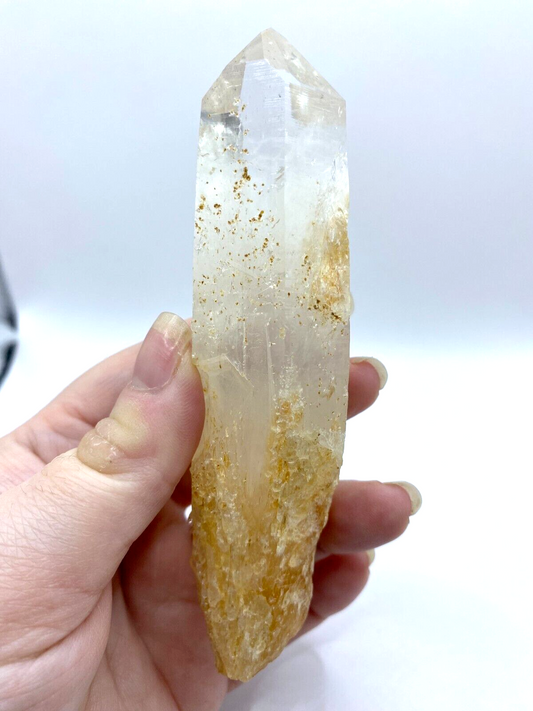 Blue Smoke Golden Healer Lemurian Quartz Wand Tower Crystal AAA Grade 140g LQ14