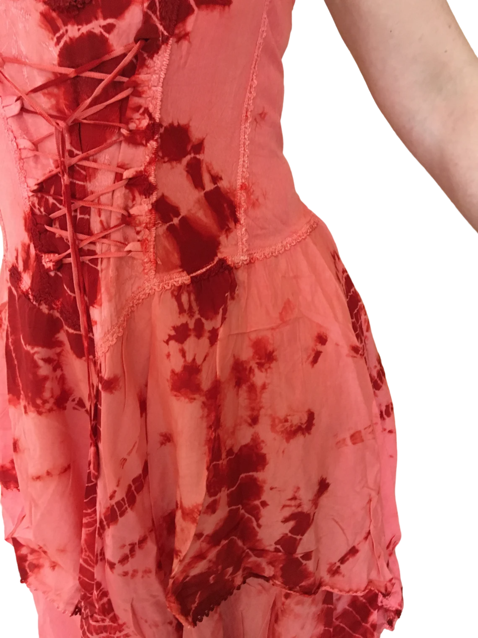 Coral Tie Dye Corset witchy pagan medieval corset wicca pixie dress Size 10 12 14 16
