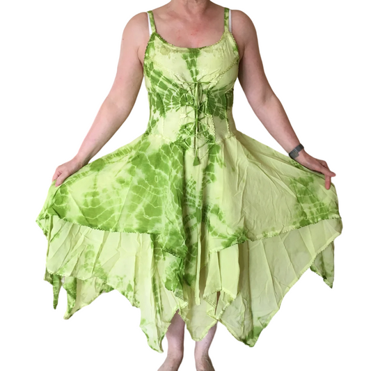 Green Tie Dye Corset witchy pagan medieval corset wicca pixie dress Size 10 12 14