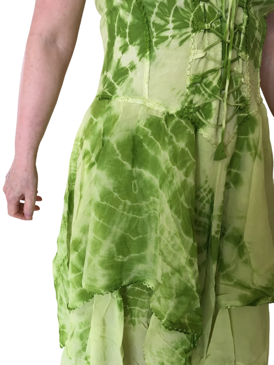 Green Tie Dye Corset witchy pagan medieval corset wicca pixie dress Size 10 12 14