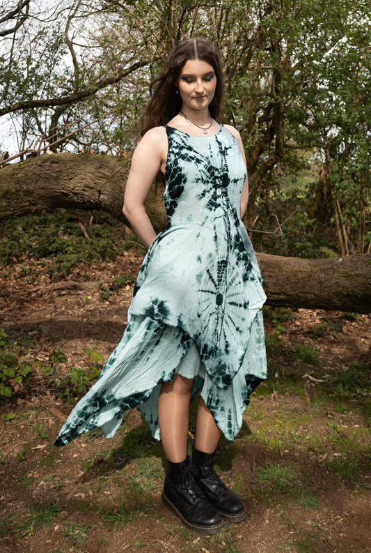 Green Tie Dye Corset witchy pagan medieval corset wicca pixie dress Size 10 12 14 16