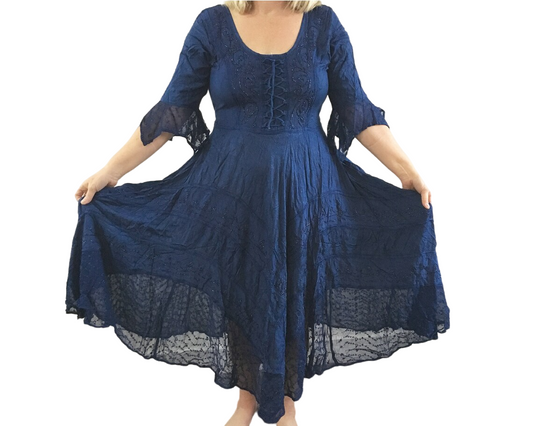 Navy Blue Long Maxi Medieval LARP Witchy Pagan Wicca Dress Wedding Plus Size 14 16 18