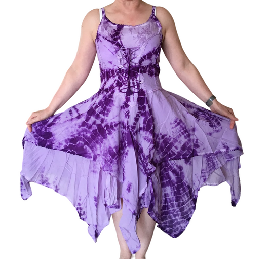 Purple Tie Dye Corset witchy pagan medieval corset wicca pixie dress Size 10 12 14