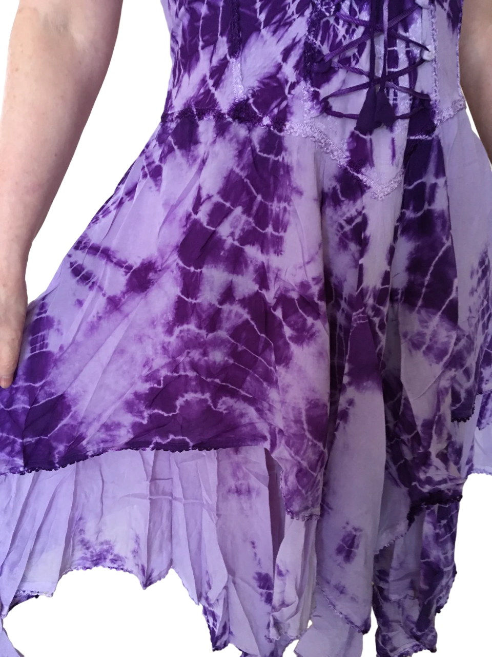 Purple Tie Dye Corset witchy pagan medieval corset wicca pixie dress Size 10 12 14