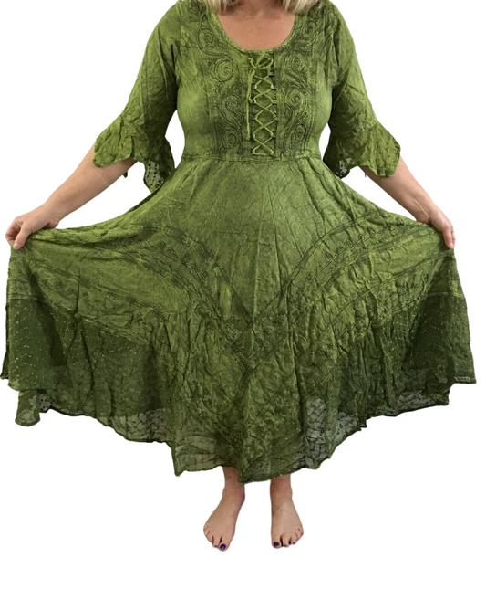 Green Long Maxi Medieval LARP Witchy Pagan Wicca Dress Wedding Plus Size 14 16 18