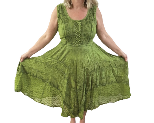 Green Long Maxi Medieval LARP Corset Witchy Pagan Wicca Dress Plus Size 14 16 18