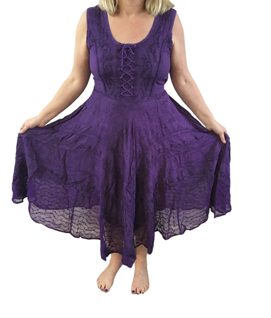 Purple Long Maxi Medieval LARP Corset Witchy Pagan Wicca Dress Plus Size 14 16 18