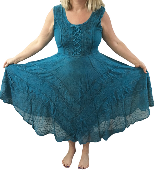 Turquoise Long Maxi Medieval LARP Corset Witchy Pagan Wicca Dress Plus Size 14 16 18